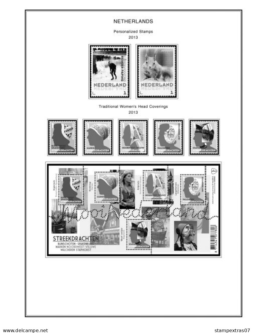 NETHERLANDS 1852-2010 + 2011-2020 STAMP ALBUM PAGES (474 b&w illustrated pages)