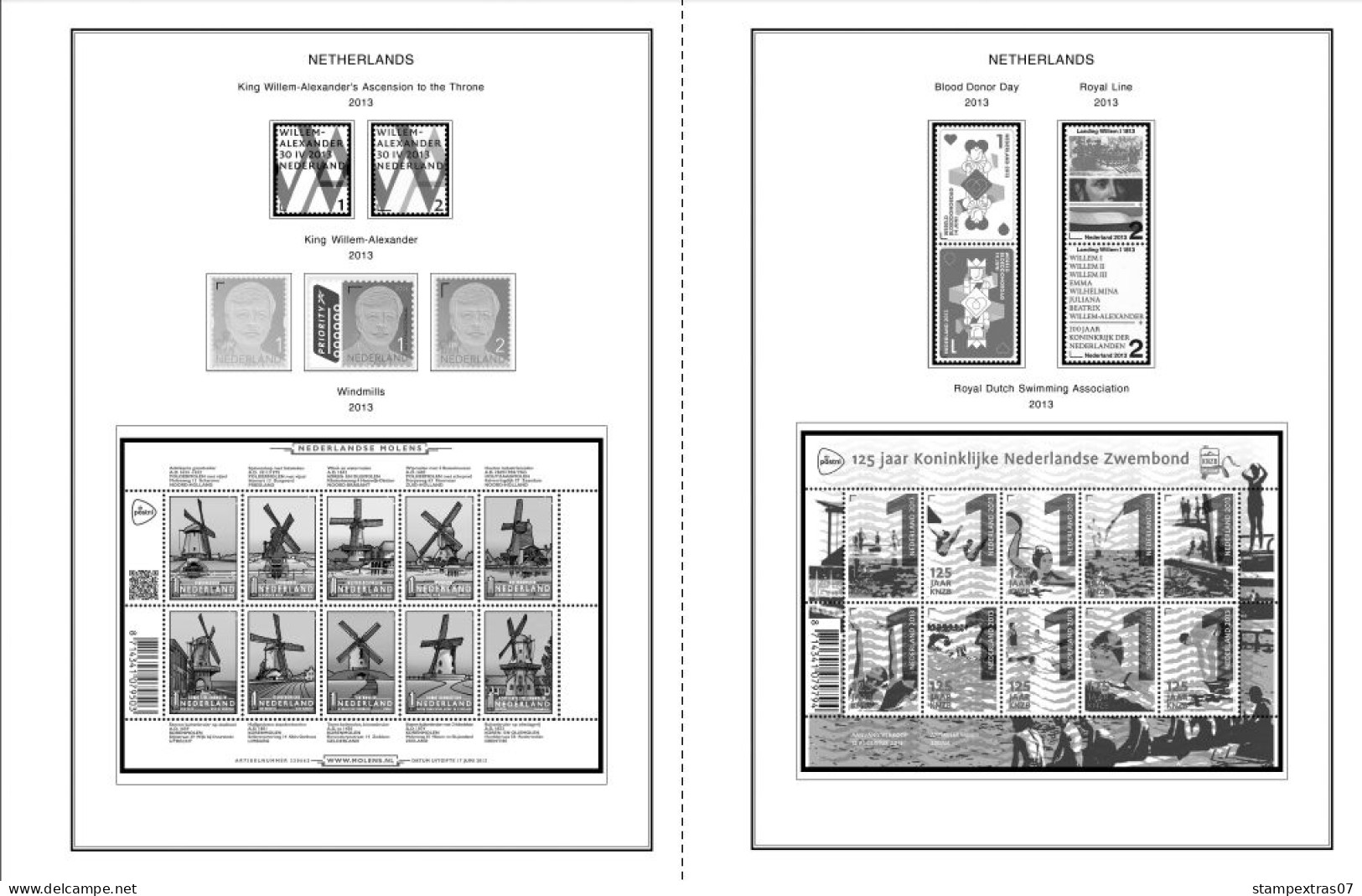 NETHERLANDS 1852-2010 + 2011-2020 STAMP ALBUM PAGES (474 b&w illustrated pages)