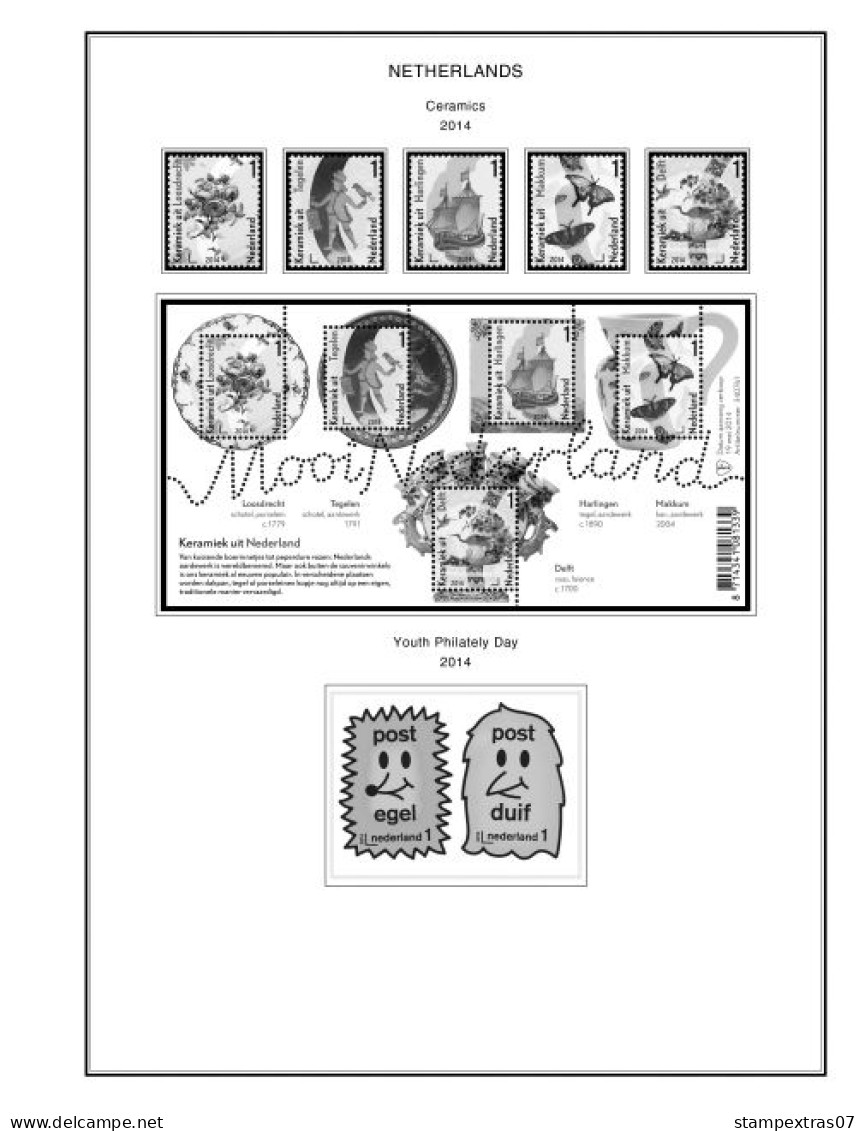 NETHERLANDS 1852-2010 + 2011-2020 STAMP ALBUM PAGES (474 b&w illustrated pages)