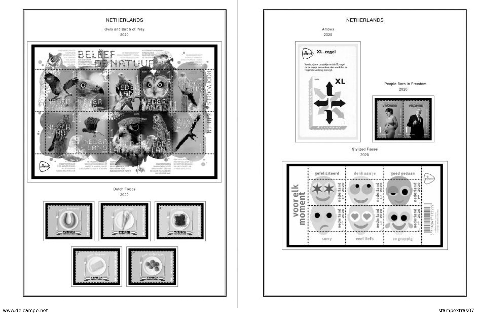 NETHERLANDS 1852-2010 + 2011-2020 STAMP ALBUM PAGES (474 b&w illustrated pages)