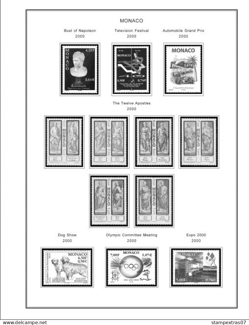 MONACO 1855-2010 + 2011-2020 STAMP ALBUM PAGES (409 B&w Illustrated Pages) - Anglais