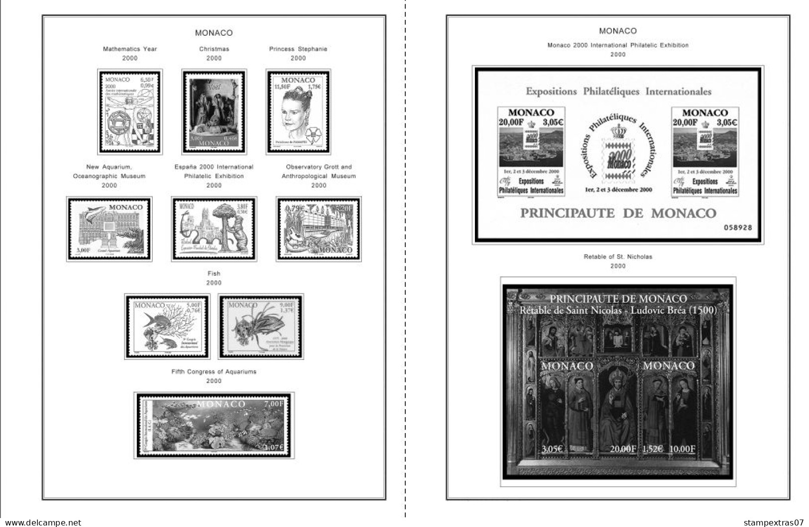 MONACO 1855-2010 + 2011-2020 STAMP ALBUM PAGES (409 B&w Illustrated Pages) - English