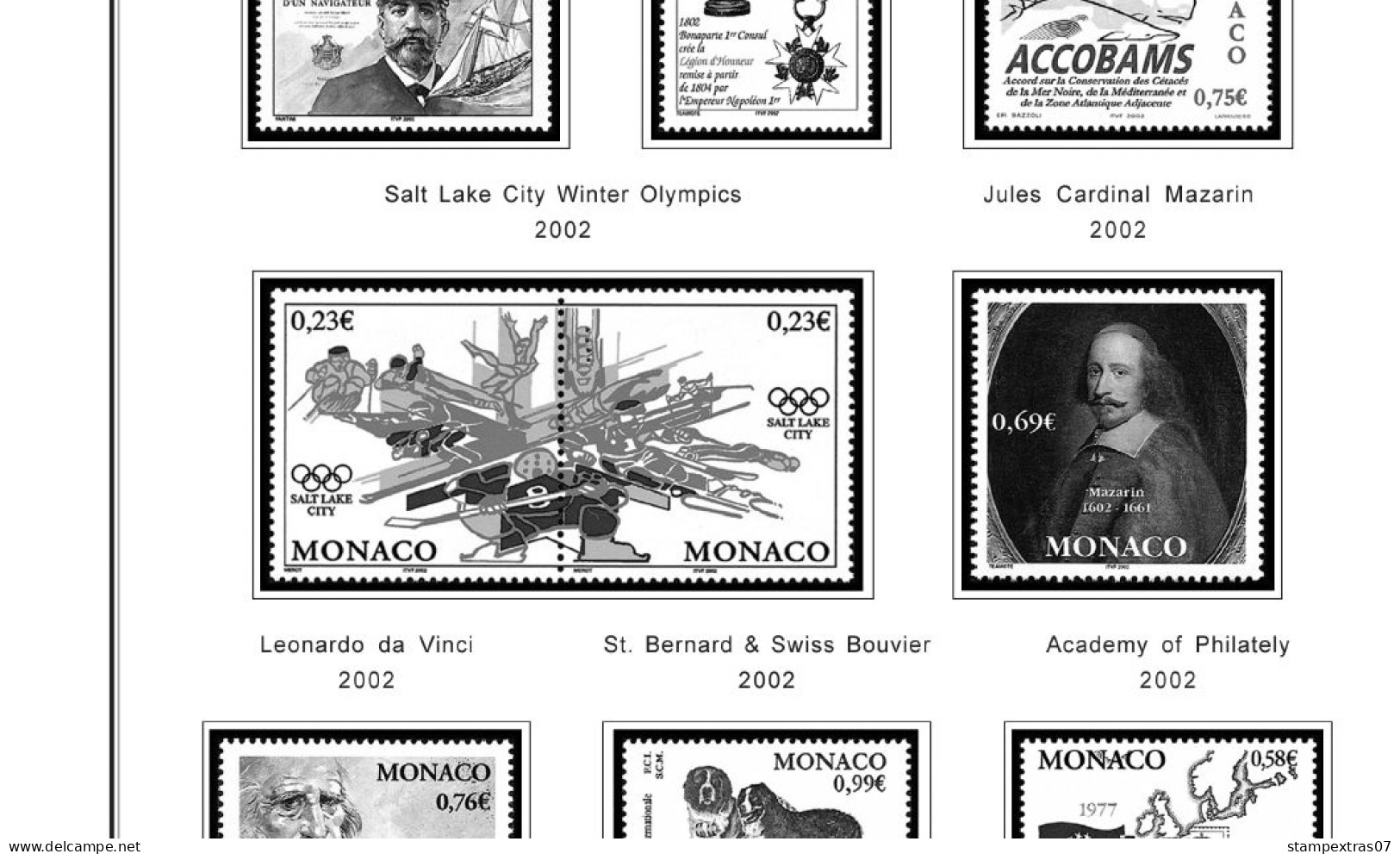 MONACO 1855-2010 + 2011-2020 STAMP ALBUM PAGES (409 b&w illustrated pages)