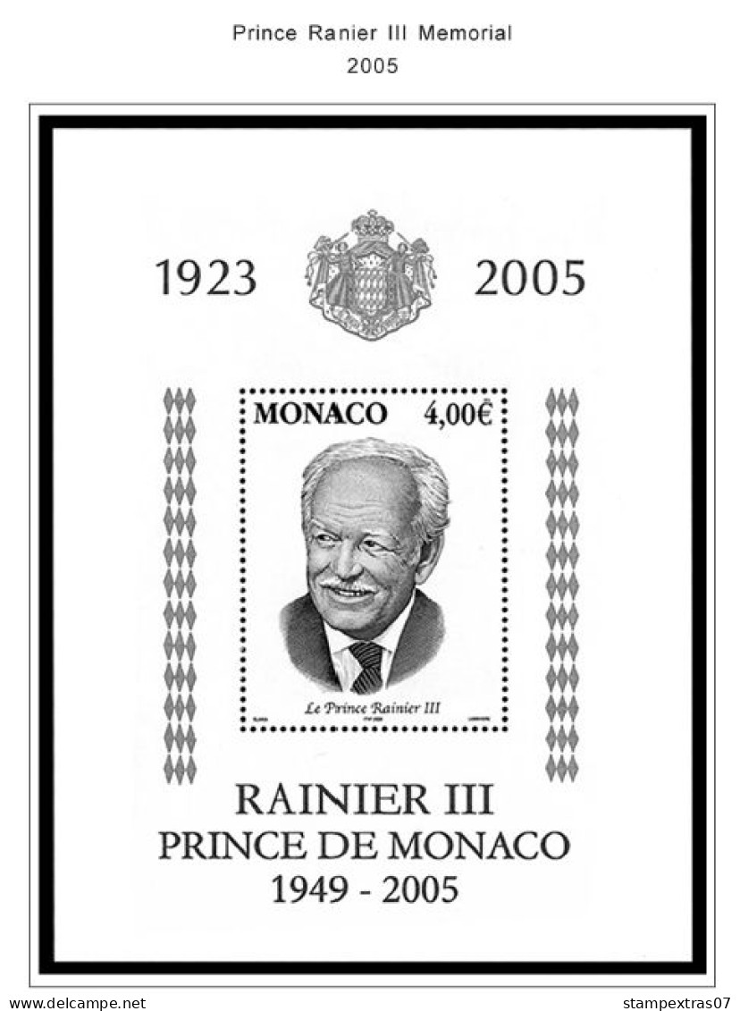 MONACO 1855-2010 + 2011-2020 STAMP ALBUM PAGES (409 b&w illustrated pages)