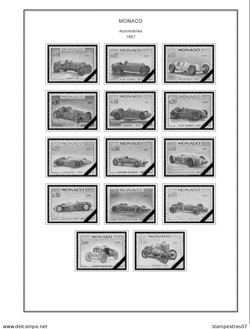 MONACO 1855-2010 + 2011-2020 STAMP ALBUM PAGES (409 b&w illustrated pages)