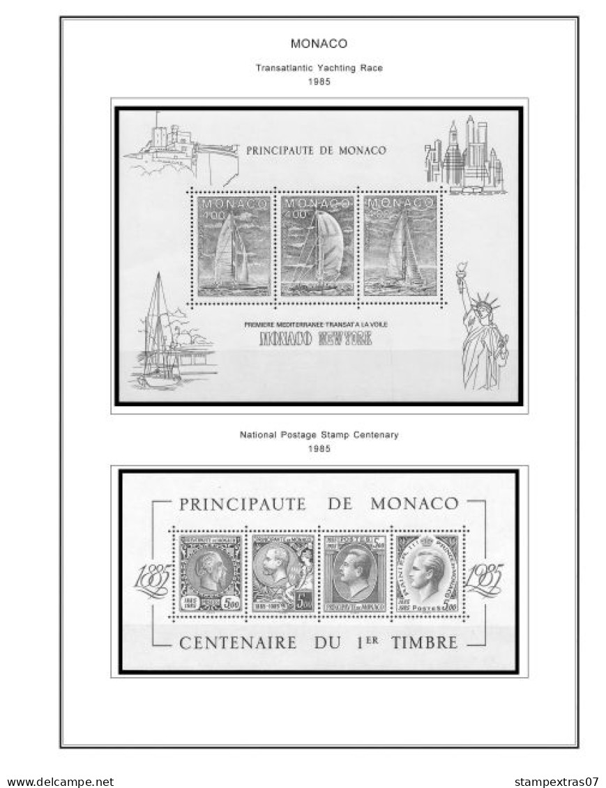 MONACO 1855-2010 + 2011-2020 STAMP ALBUM PAGES (409 b&w illustrated pages)