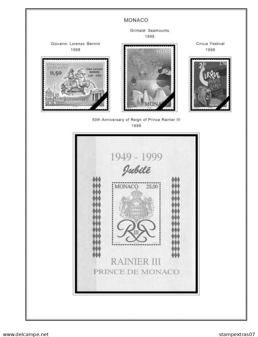 MONACO 1855-2010 + 2011-2020 STAMP ALBUM PAGES (409 b&w illustrated pages)