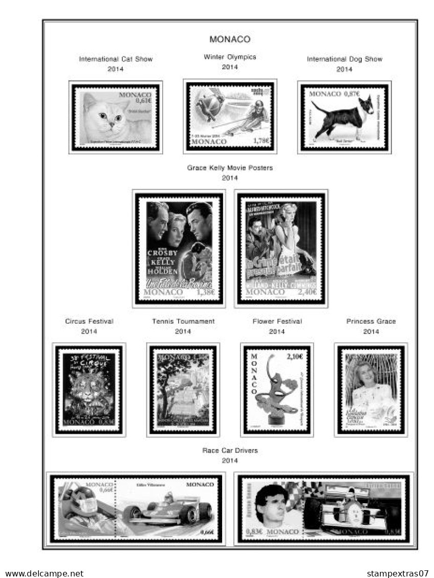 MONACO 1855-2010 + 2011-2020 STAMP ALBUM PAGES (409 b&w illustrated pages)