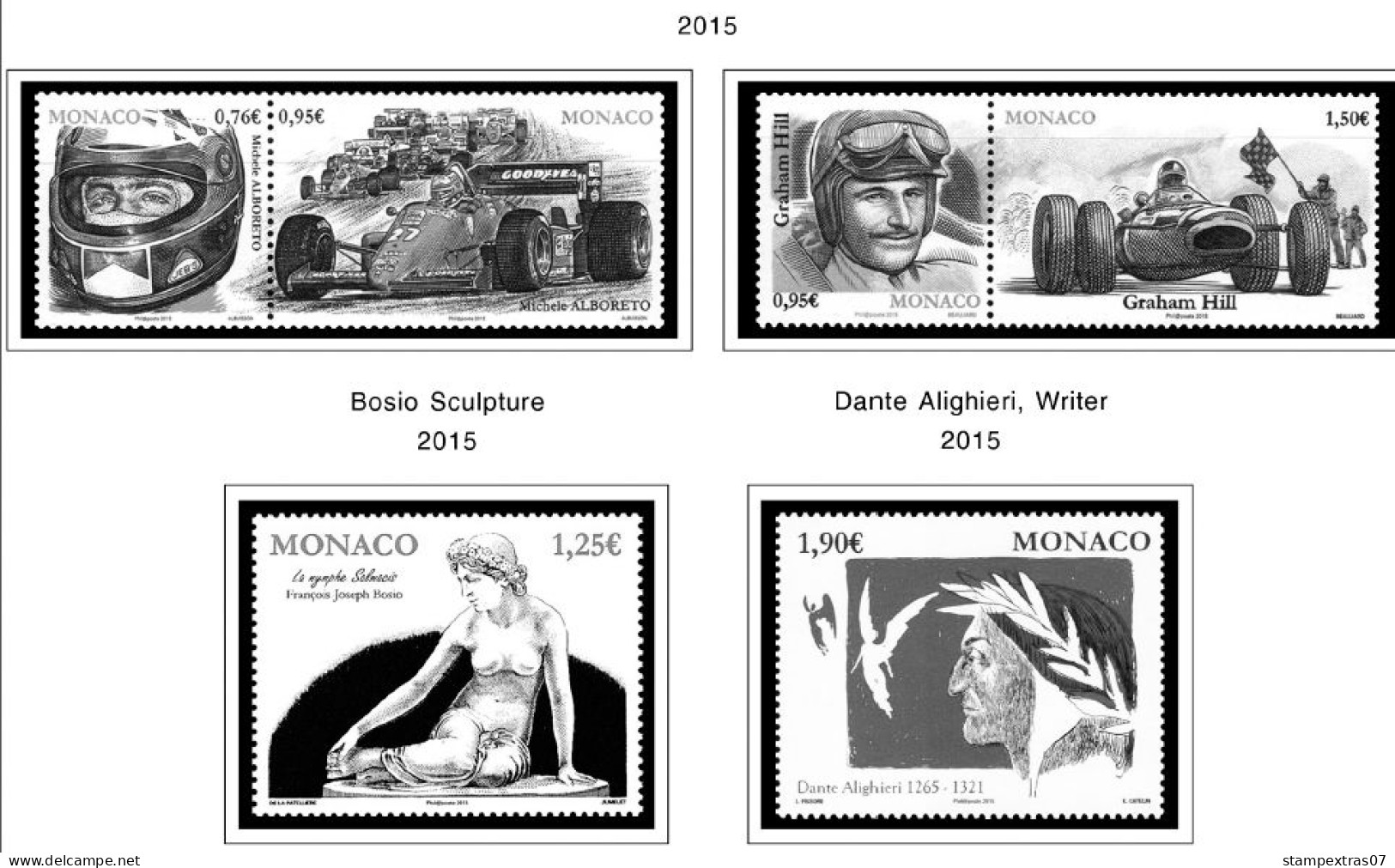 MONACO 1855-2010 + 2011-2020 STAMP ALBUM PAGES (409 b&w illustrated pages)