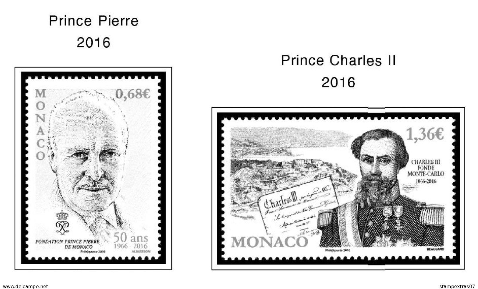 MONACO 1855-2010 + 2011-2020 STAMP ALBUM PAGES (409 b&w illustrated pages)