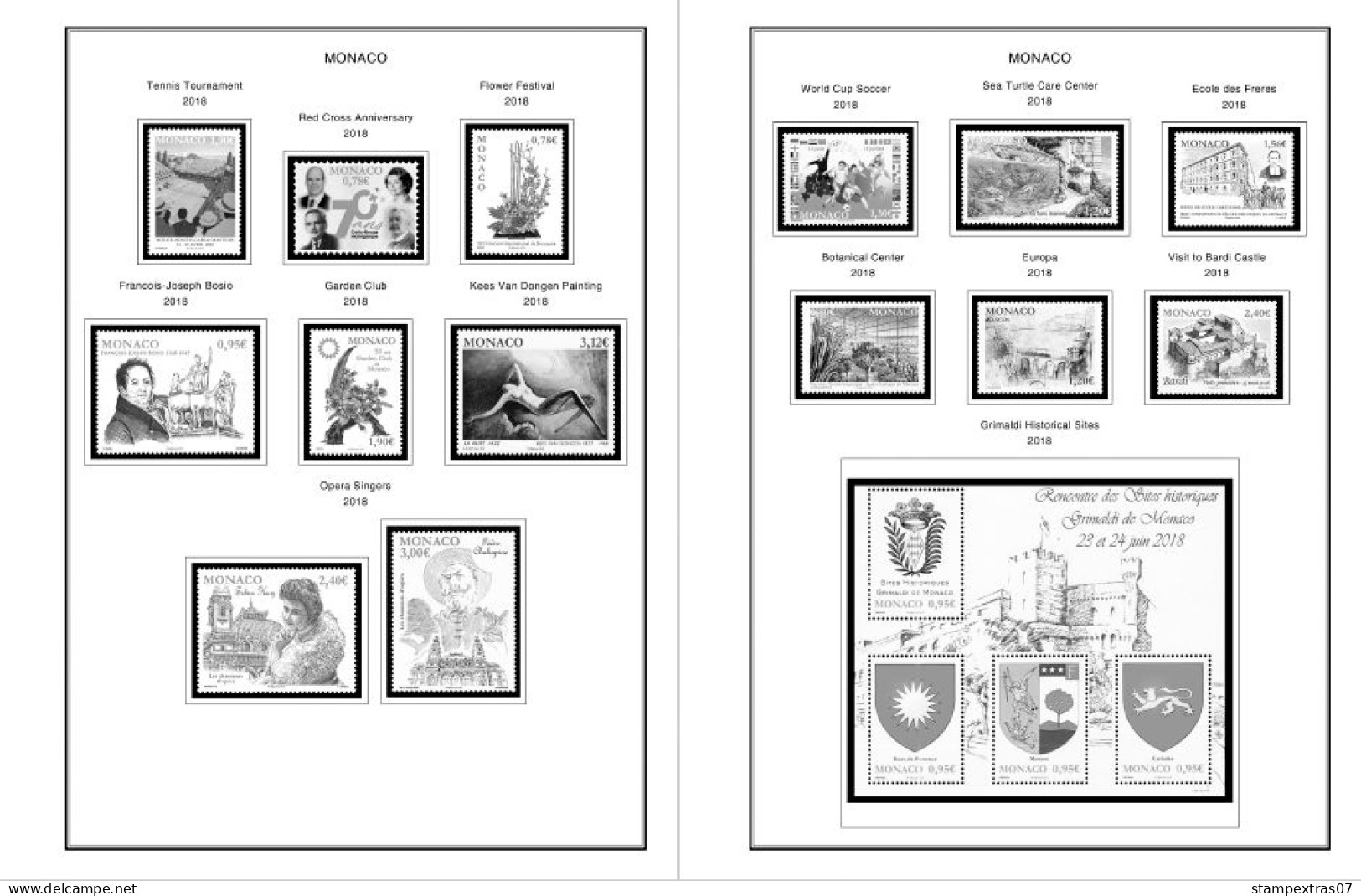 MONACO 1855-2010 + 2011-2020 STAMP ALBUM PAGES (409 b&w illustrated pages)