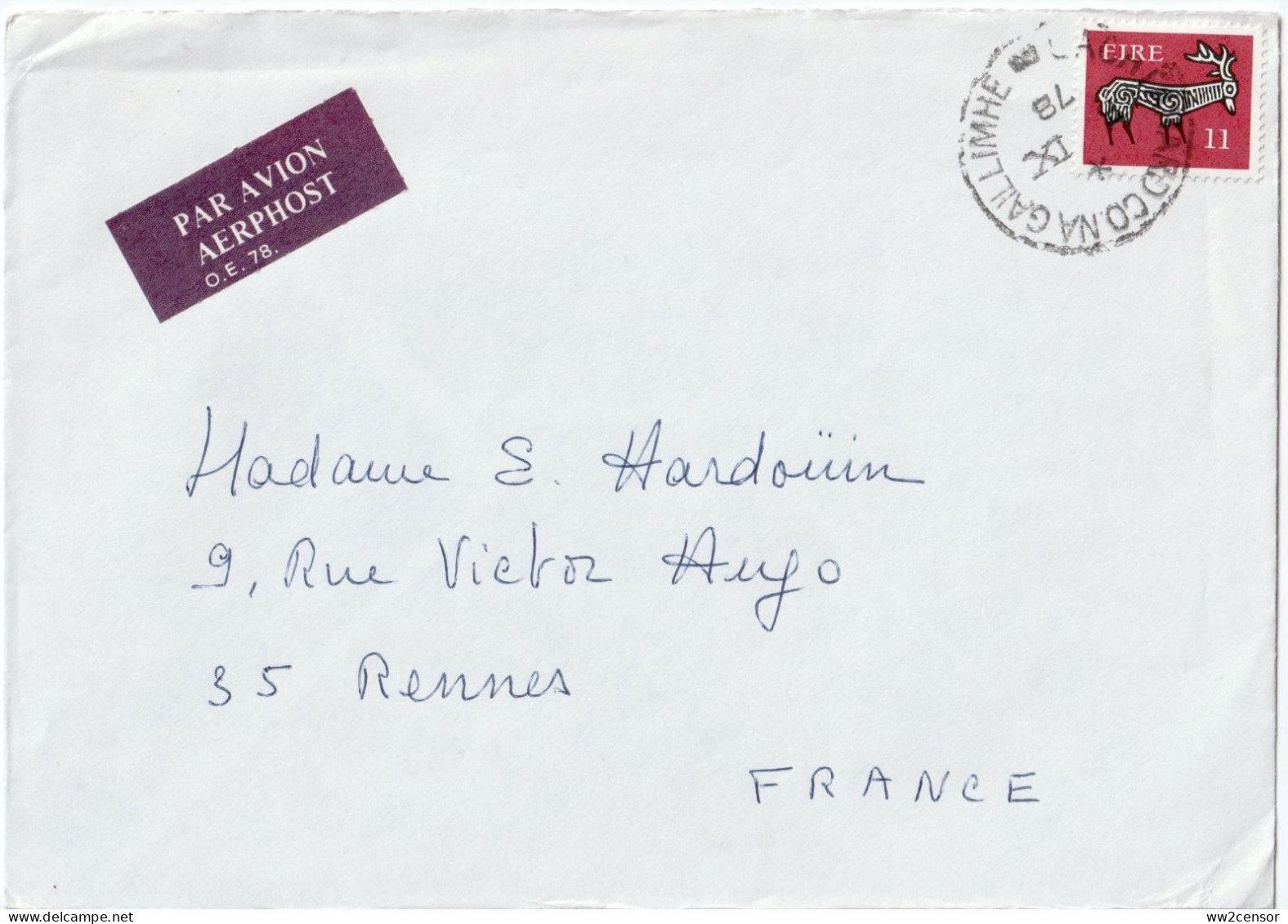 Ireland-Irlande-Irland: 11p Gerl Definitive On 1978 Commercial Cover Oughterard, Co Galway - France - Lettres & Documents