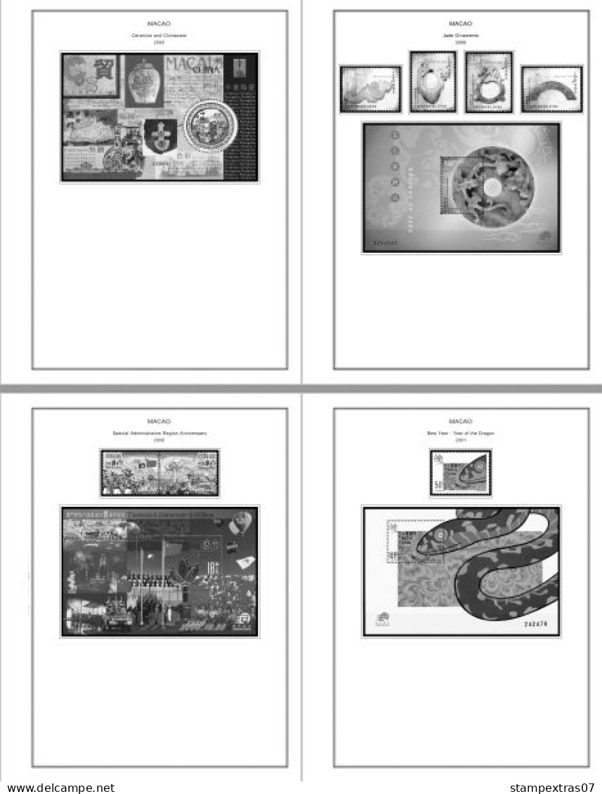 MACAO [SAR] 1999-2010 + 2011-2020 STAMP ALBUM PAGES (248 B&w Illustrated Pages) - Engels