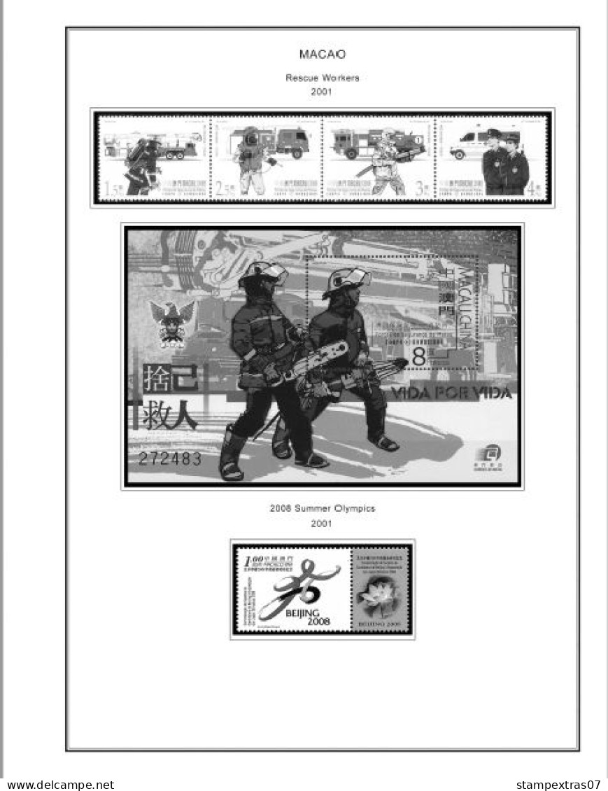 MACAO [SAR] 1999-2010 + 2011-2020 STAMP ALBUM PAGES (248 b&w illustrated pages)