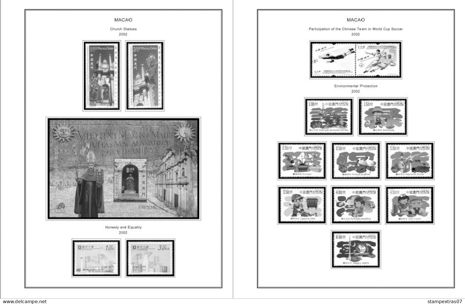 MACAO [SAR] 1999-2010 + 2011-2020 STAMP ALBUM PAGES (248 b&w illustrated pages)