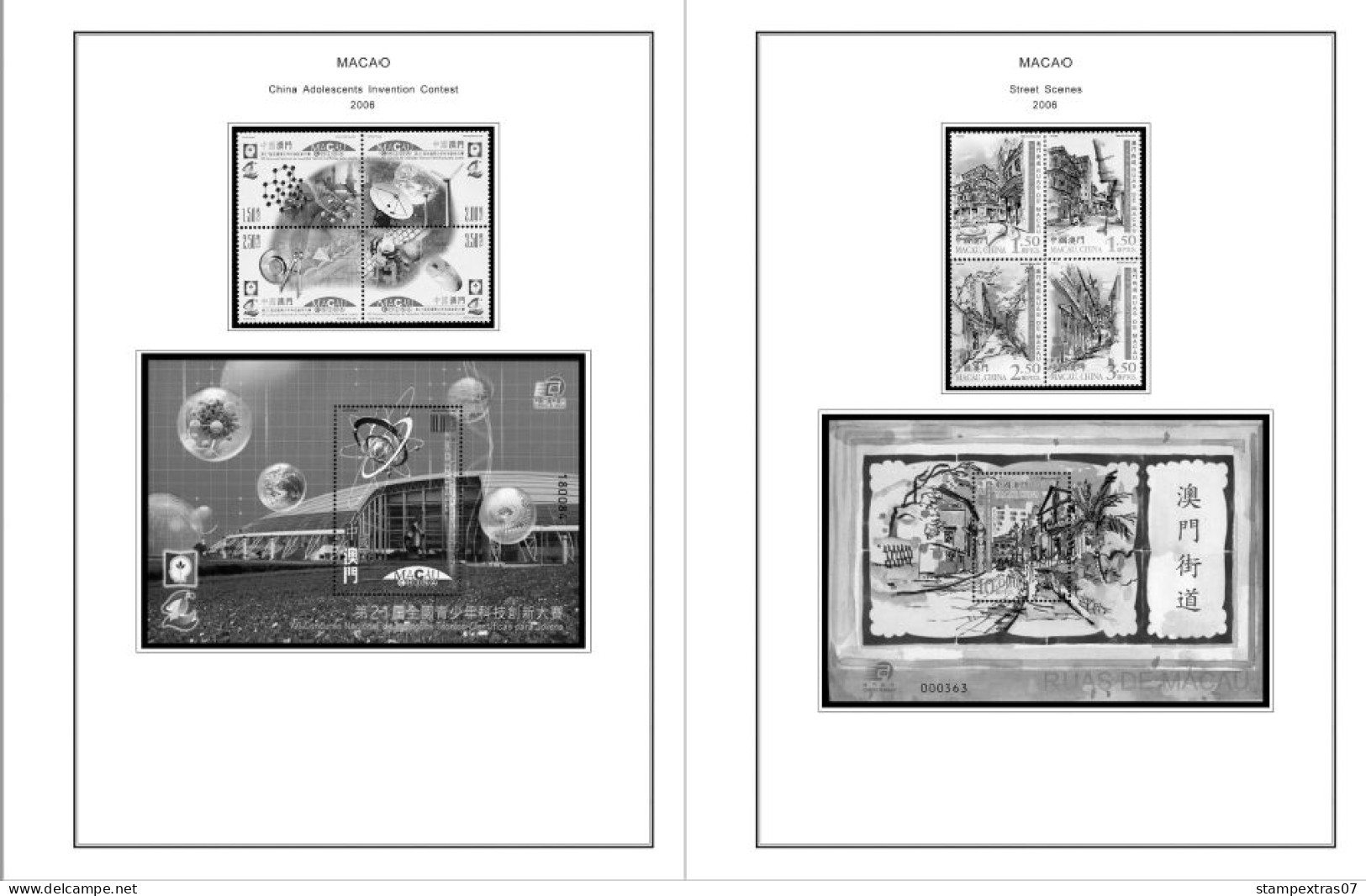 MACAO [SAR] 1999-2010 + 2011-2020 STAMP ALBUM PAGES (248 b&w illustrated pages)