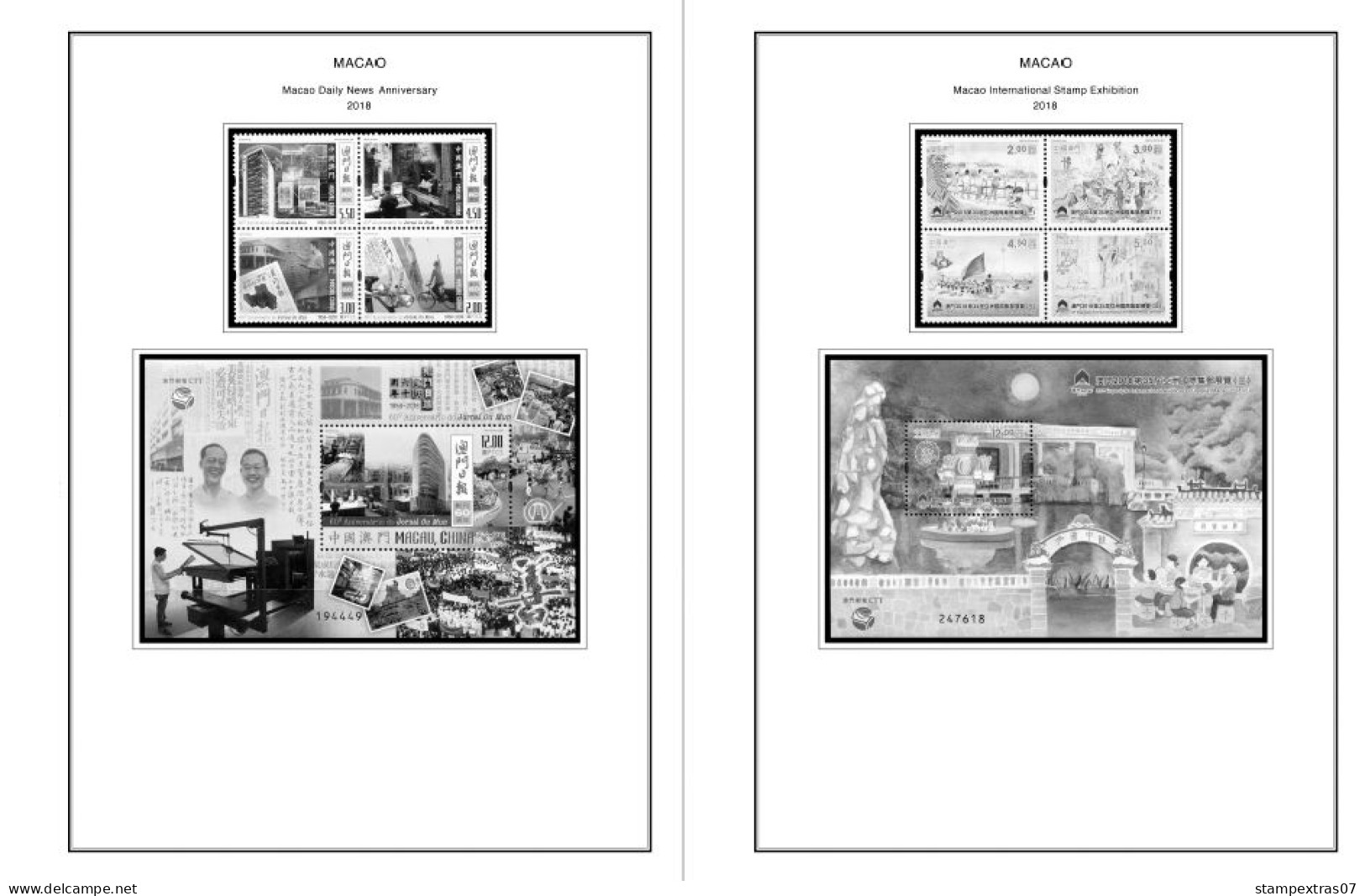 MACAO [SAR] 1999-2010 + 2011-2020 STAMP ALBUM PAGES (248 b&w illustrated pages)