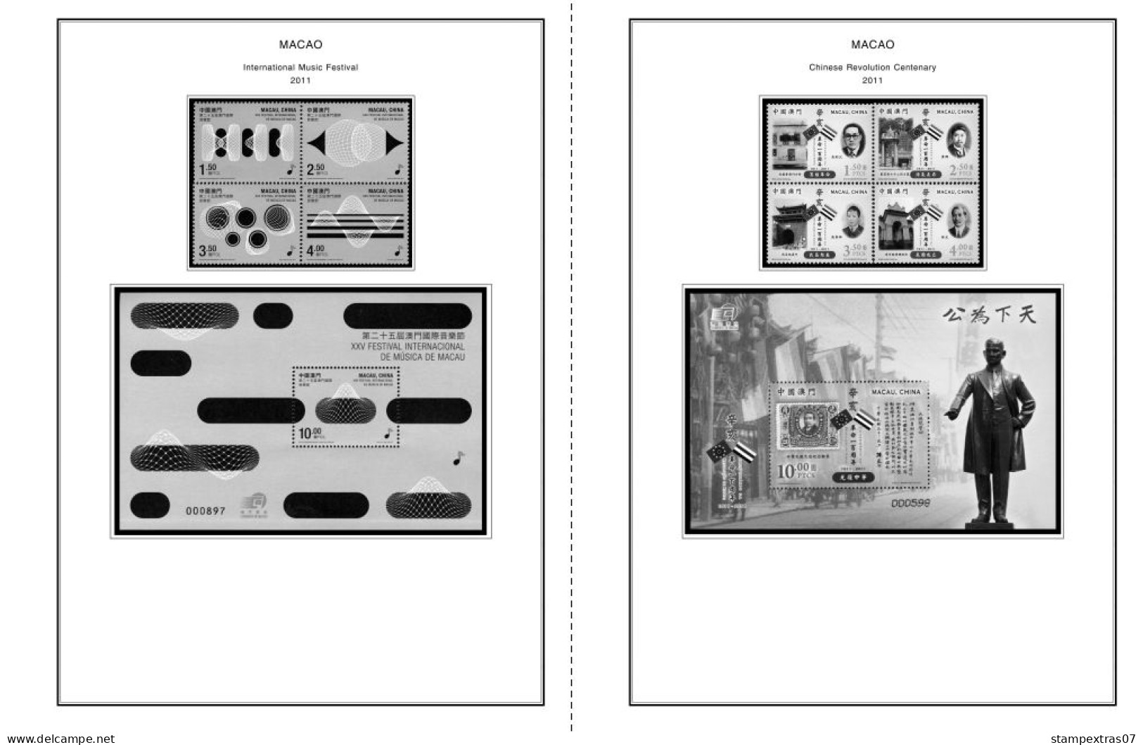 MACAO [SAR] 1999-2010 + 2011-2020 STAMP ALBUM PAGES (248 b&w illustrated pages)