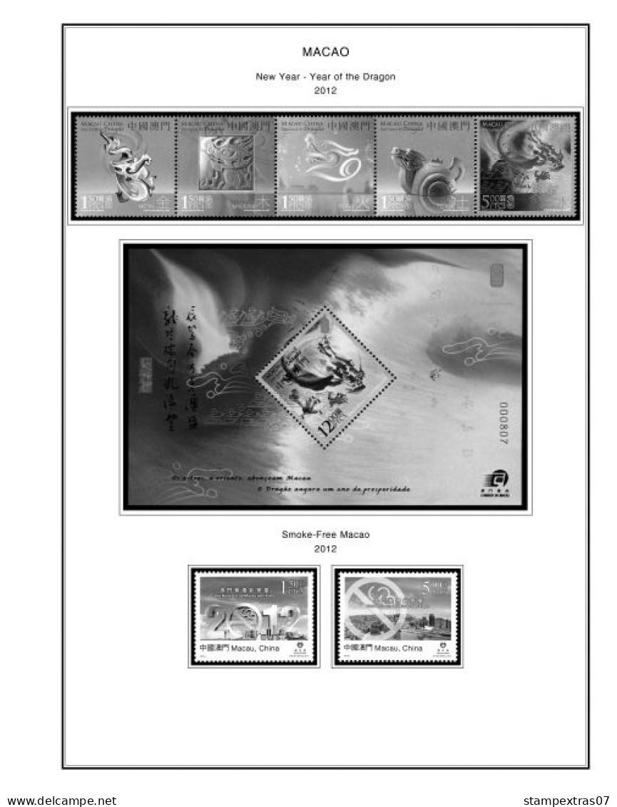 MACAO [SAR] 1999-2010 + 2011-2020 STAMP ALBUM PAGES (248 b&w illustrated pages)