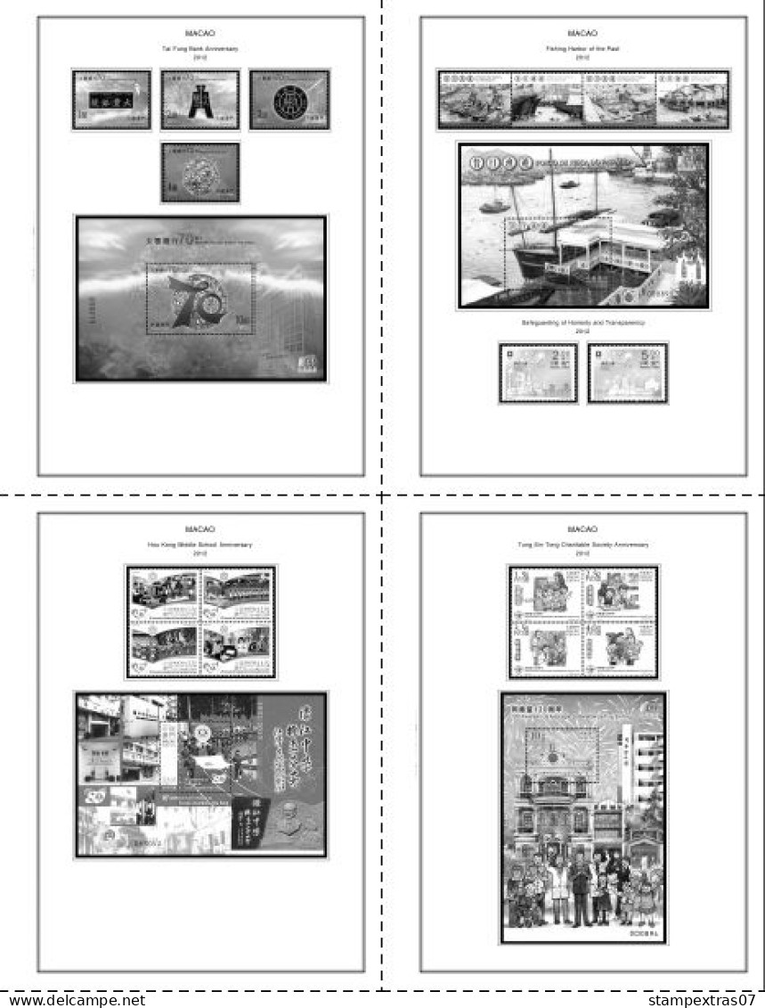 MACAO [SAR] 1999-2010 + 2011-2020 STAMP ALBUM PAGES (248 b&w illustrated pages)