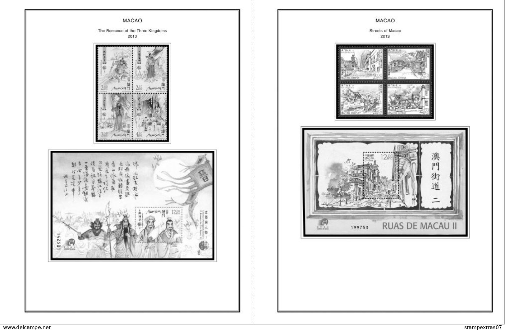 MACAO [SAR] 1999-2010 + 2011-2020 STAMP ALBUM PAGES (248 b&w illustrated pages)
