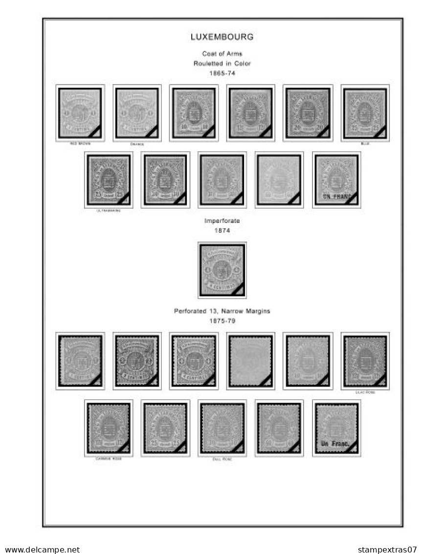 LUXEMBOURG 1852-2010 + 2011-2020 STAMP ALBUM PAGES (244 B&w Illustrated Pages) - Inglés