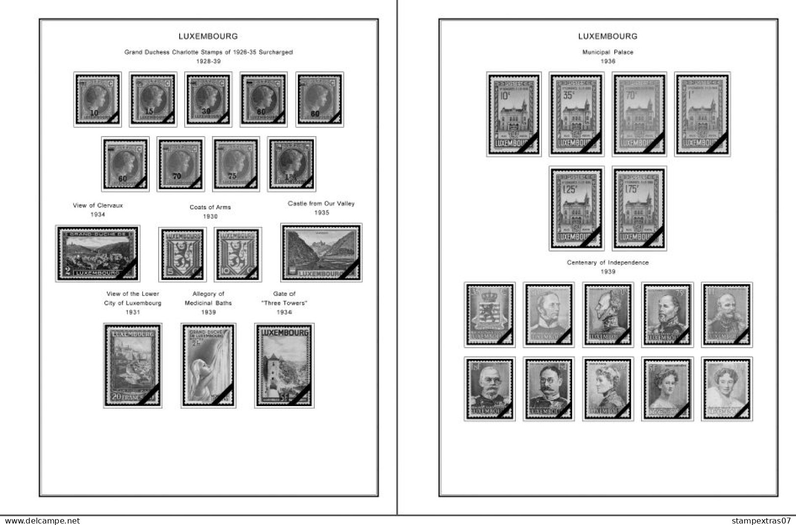 LUXEMBOURG 1852-2010 + 2011-2020 STAMP ALBUM PAGES (244 b&w illustrated pages)