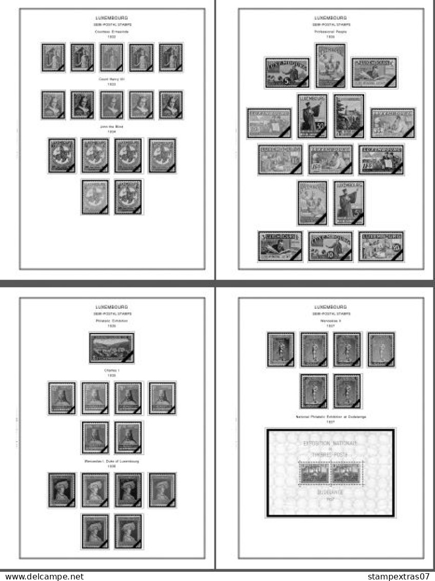 LUXEMBOURG 1852-2010 + 2011-2020 STAMP ALBUM PAGES (244 b&w illustrated pages)