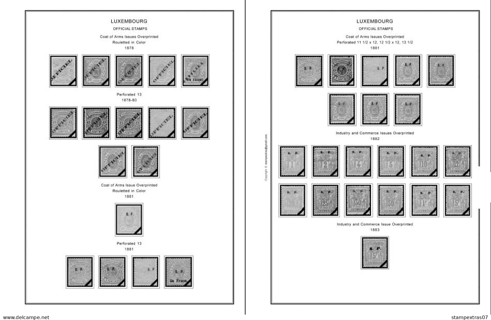 LUXEMBOURG 1852-2010 + 2011-2020 STAMP ALBUM PAGES (244 b&w illustrated pages)