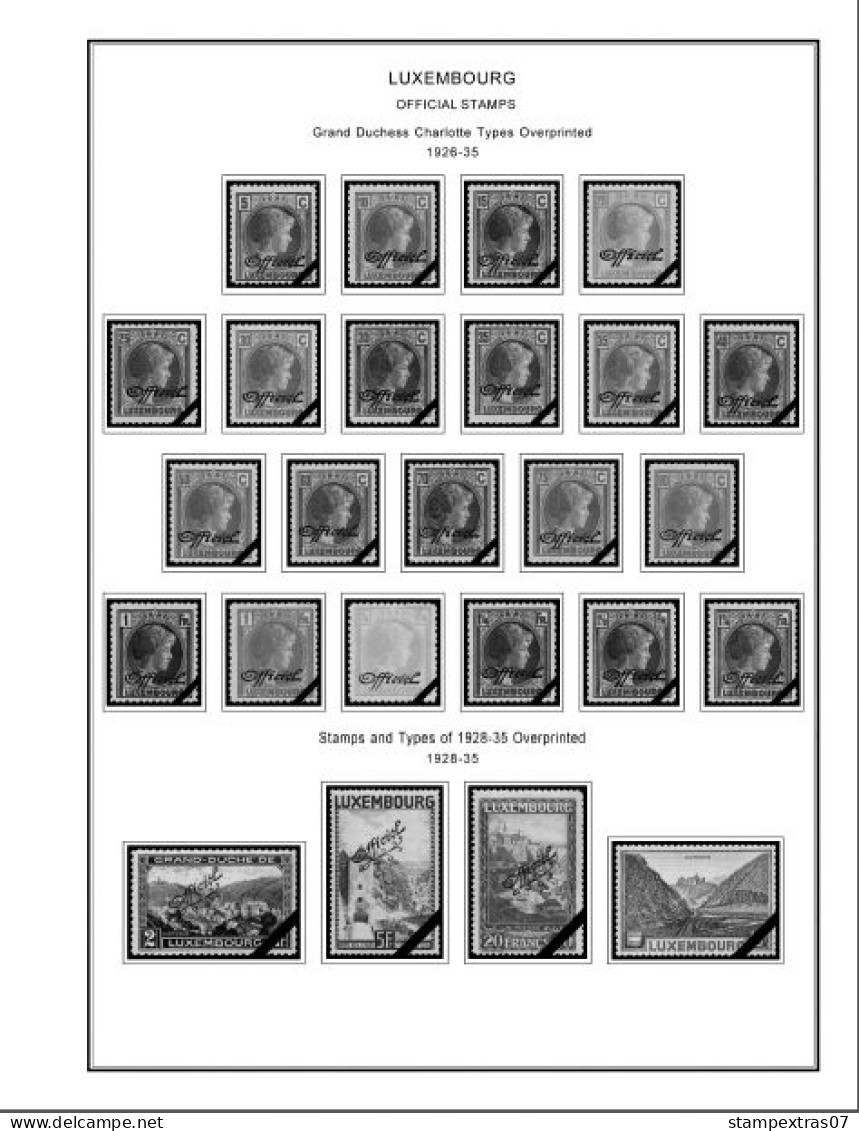 LUXEMBOURG 1852-2010 + 2011-2020 STAMP ALBUM PAGES (244 b&w illustrated pages)