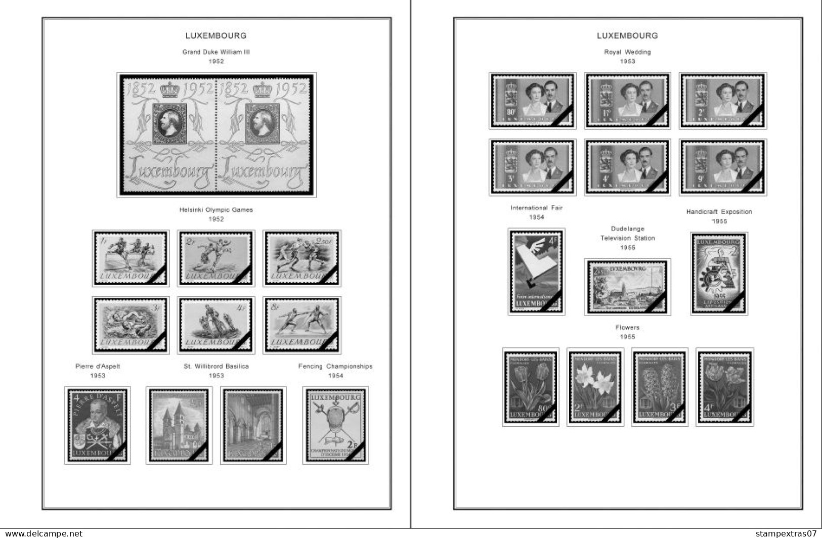 LUXEMBOURG 1852-2010 + 2011-2020 STAMP ALBUM PAGES (244 b&w illustrated pages)