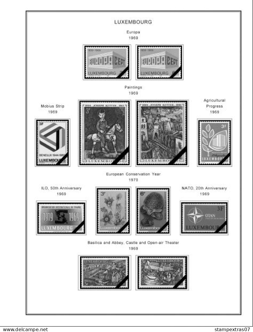 LUXEMBOURG 1852-2010 + 2011-2020 STAMP ALBUM PAGES (244 b&w illustrated pages)