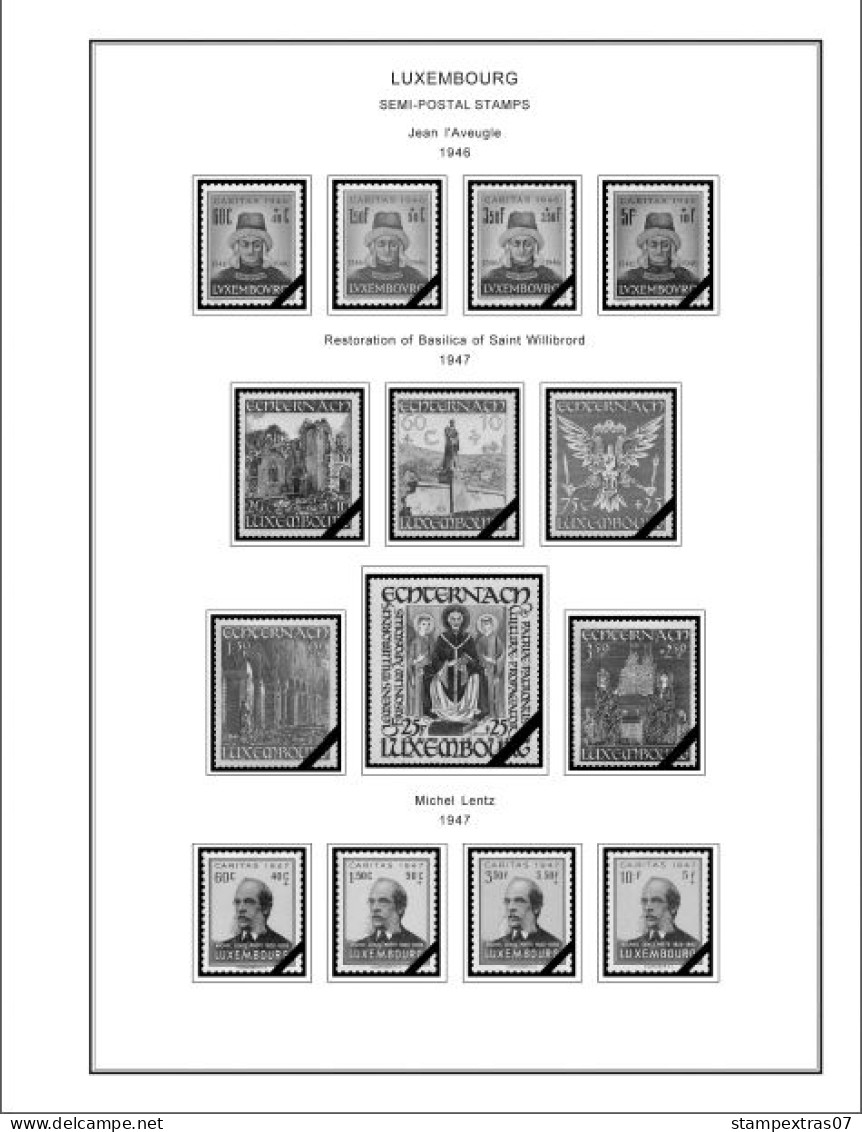 LUXEMBOURG 1852-2010 + 2011-2020 STAMP ALBUM PAGES (244 b&w illustrated pages)