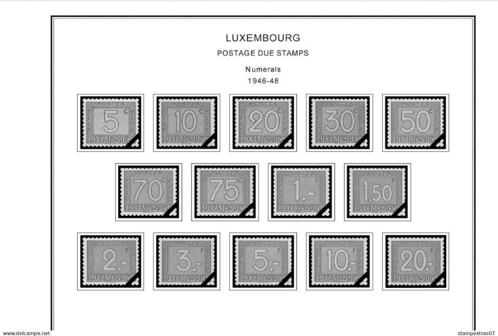 LUXEMBOURG 1852-2010 + 2011-2020 STAMP ALBUM PAGES (244 b&w illustrated pages)