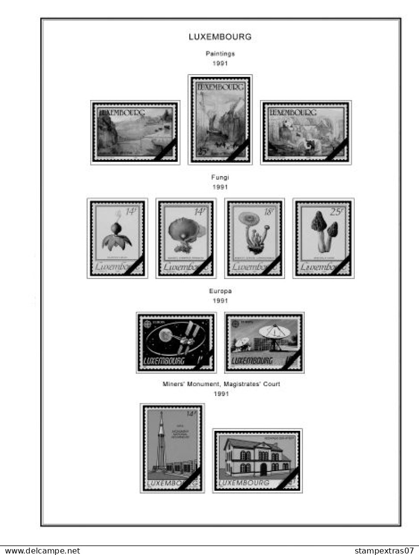 LUXEMBOURG 1852-2010 + 2011-2020 STAMP ALBUM PAGES (244 b&w illustrated pages)