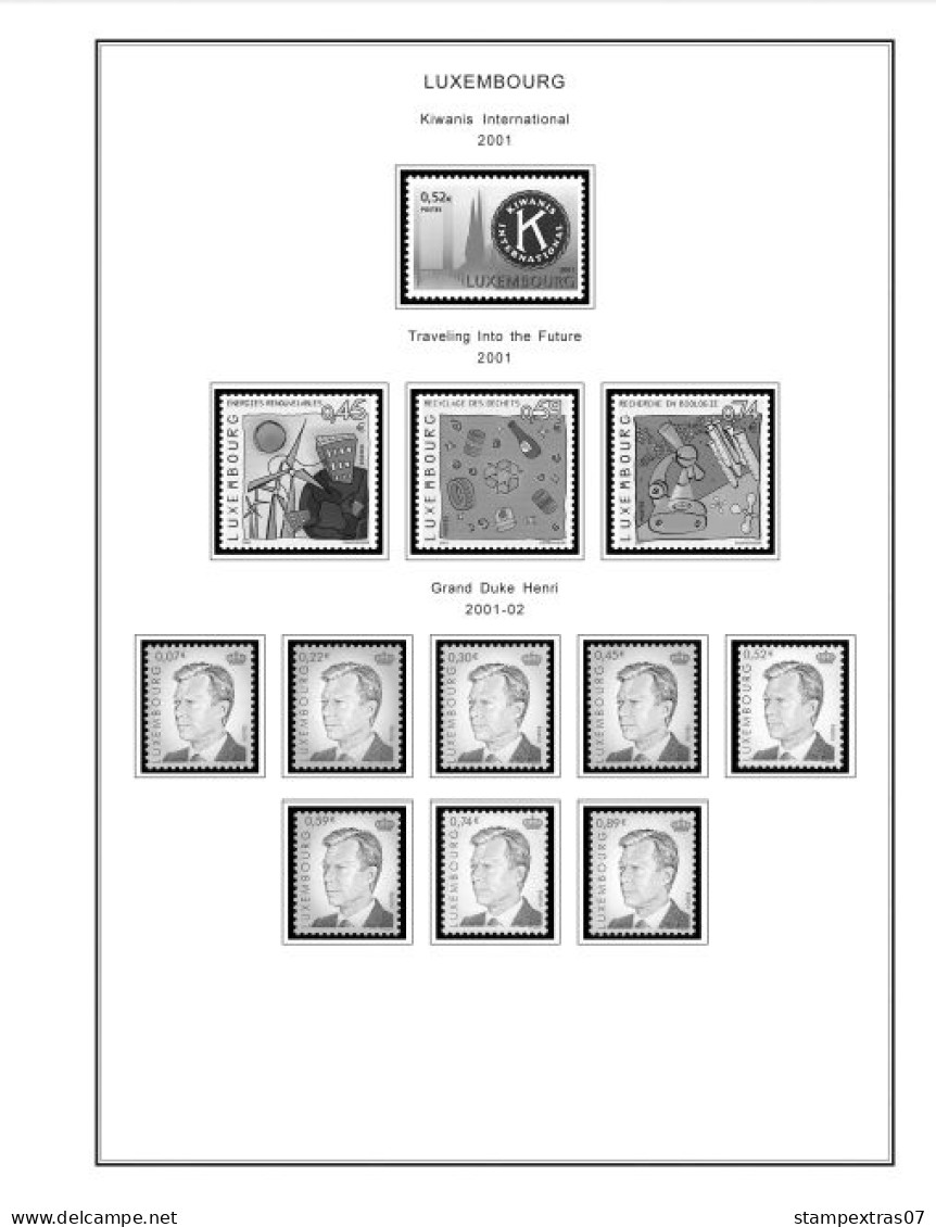 LUXEMBOURG 1852-2010 + 2011-2020 STAMP ALBUM PAGES (244 b&w illustrated pages)