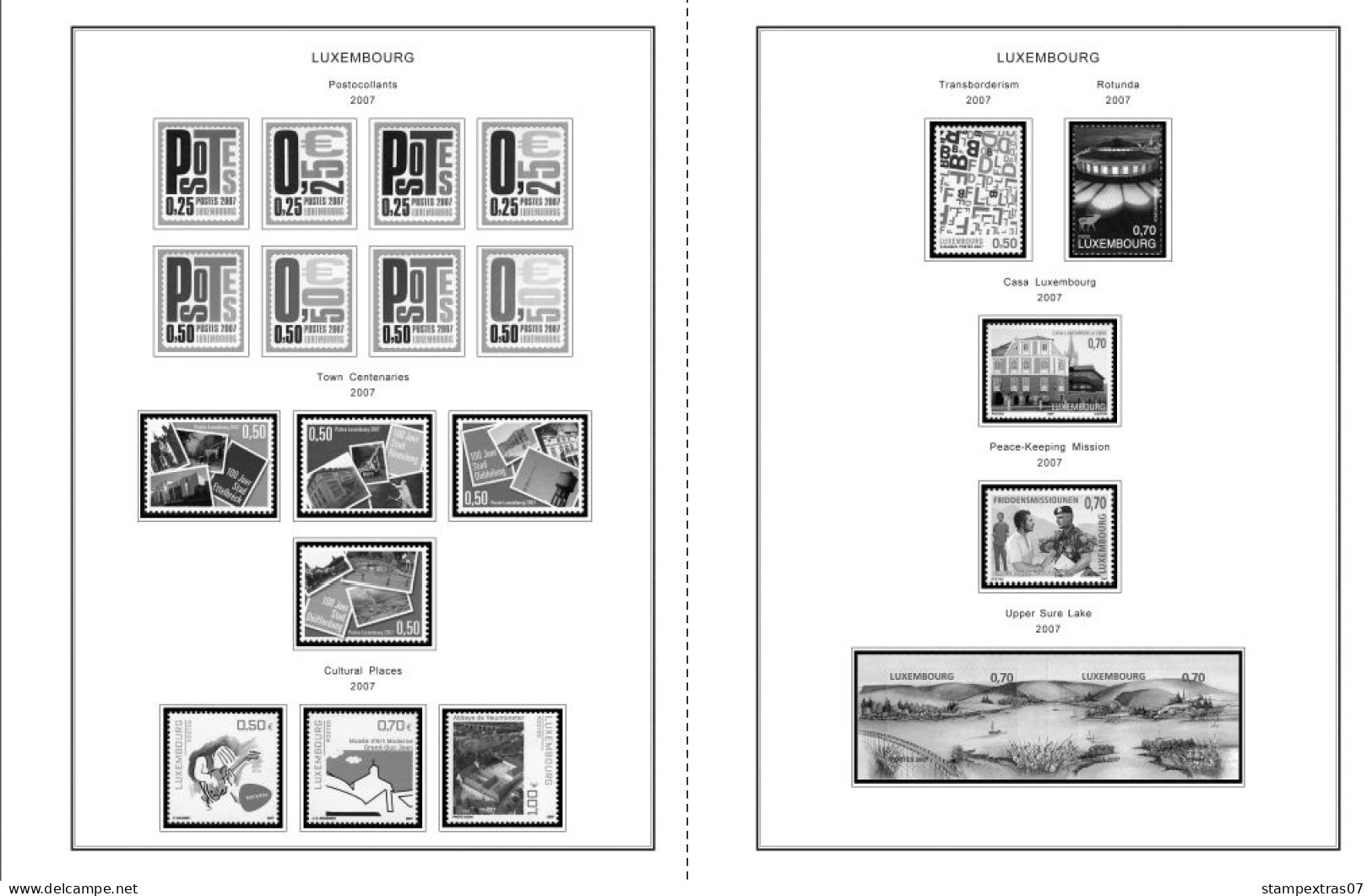 LUXEMBOURG 1852-2010 + 2011-2020 STAMP ALBUM PAGES (244 b&w illustrated pages)