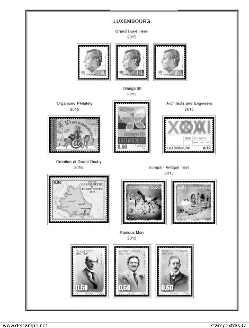 LUXEMBOURG 1852-2010 + 2011-2020 STAMP ALBUM PAGES (244 b&w illustrated pages)