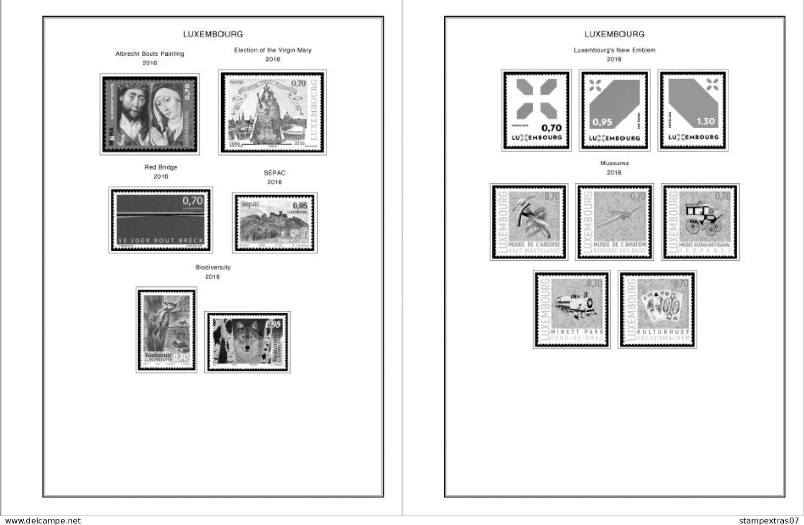 LUXEMBOURG 1852-2010 + 2011-2020 STAMP ALBUM PAGES (244 b&w illustrated pages)