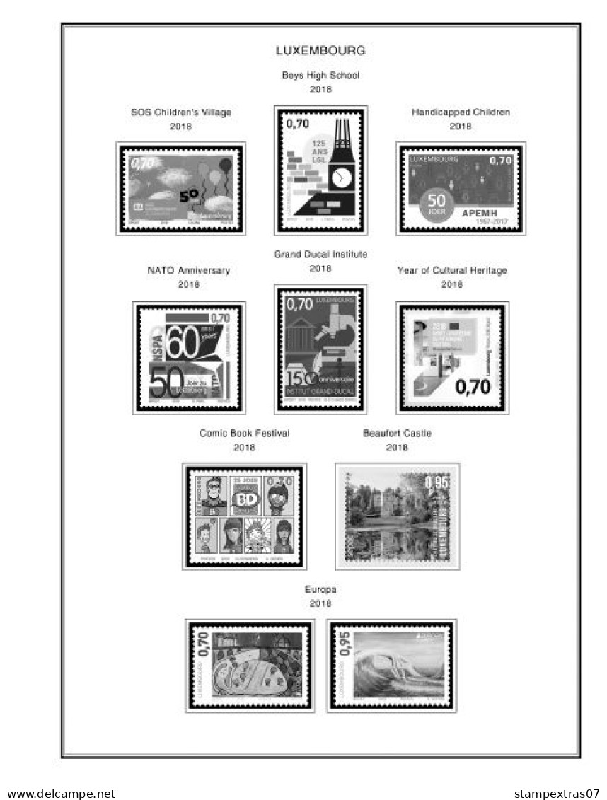 LUXEMBOURG 1852-2010 + 2011-2020 STAMP ALBUM PAGES (244 b&w illustrated pages)