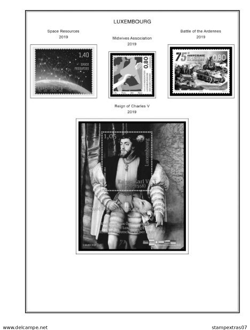 LUXEMBOURG 1852-2010 + 2011-2020 STAMP ALBUM PAGES (244 b&w illustrated pages)