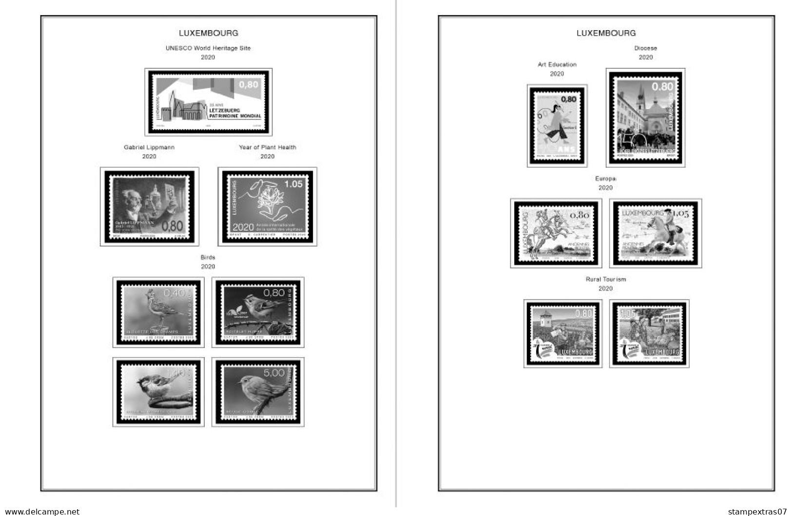 LUXEMBOURG 1852-2010 + 2011-2020 STAMP ALBUM PAGES (244 b&w illustrated pages)