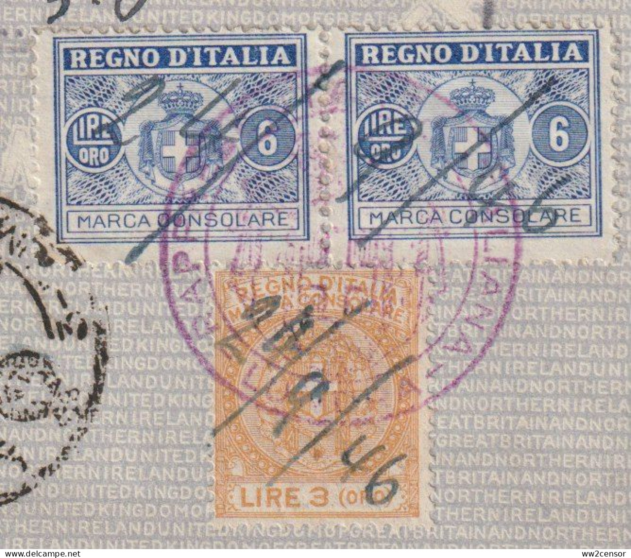 Italy 1946 - Italian Fiscal Revenue Stamps On A Visa On A Passport Page - Fiscali