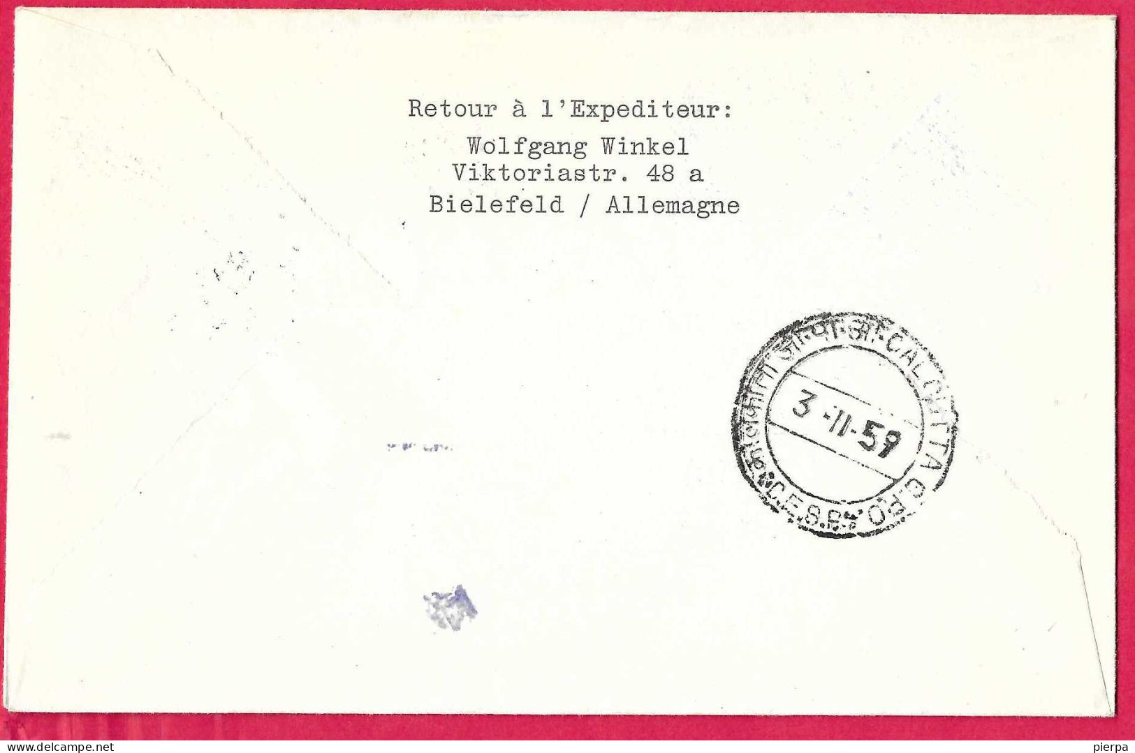 GERMANY - FIRST FLIGHT LUFTHANSA LH640 - FRANKFURT/ CALCUTTA *1.11.59* ON OFFICIAL COVER - Primi Voli