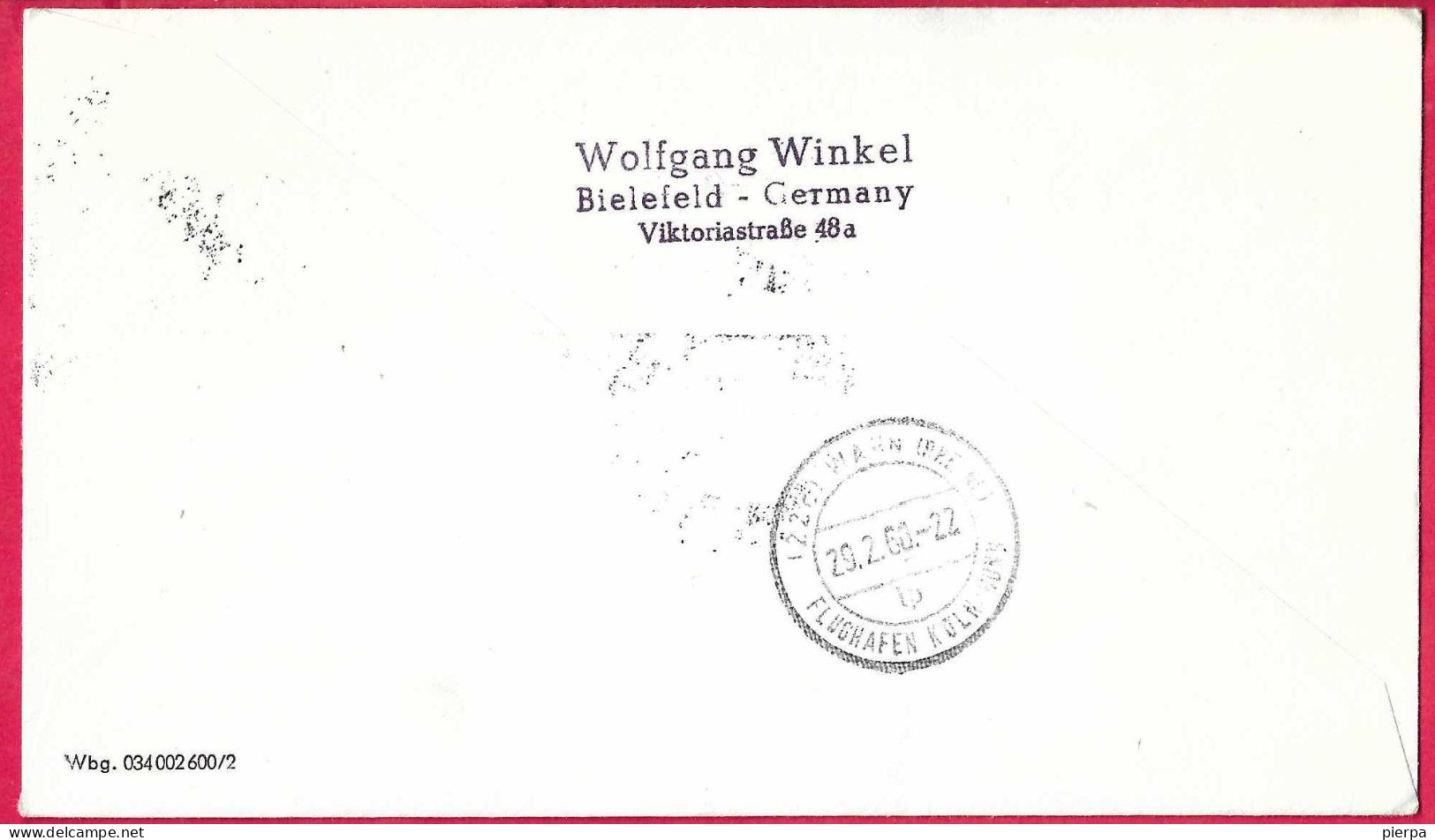 GERMANY - FIRST FLIGHT LUFTHANSA LH347 -MUNCHEN/FRANKFURT/ BONN *29.2.60* ON OFFICIAL COVER - Eerste Vluchten