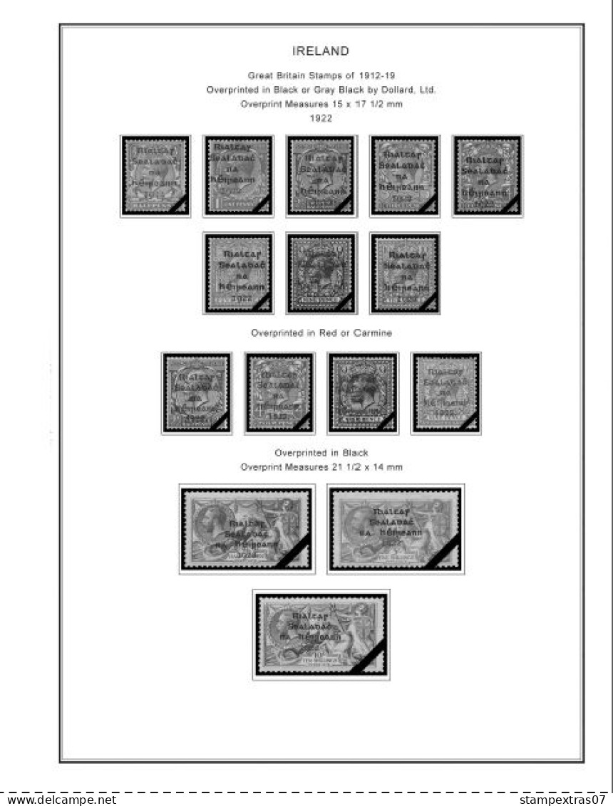 IRELAND 1922-2010 + 2011-2020 STAMP ALBUM PAGES (336 B&w Illustrated Pages) - Inglés