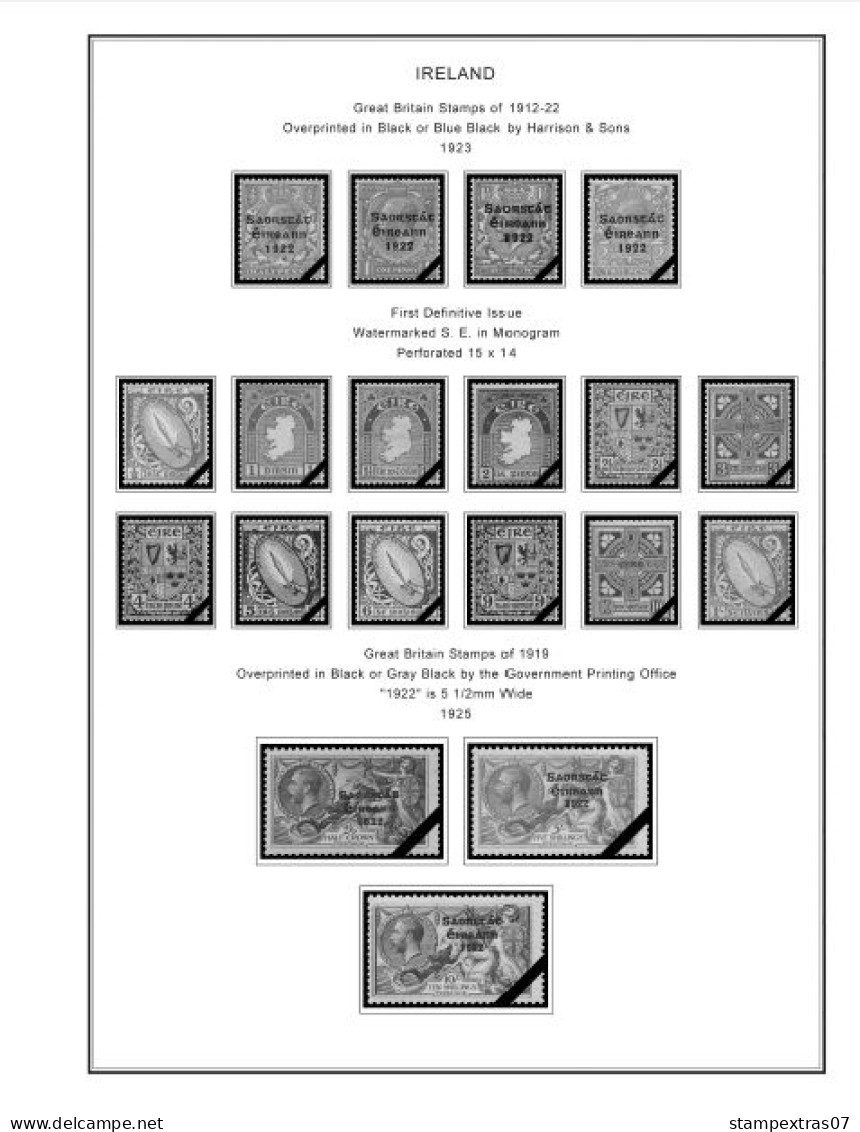 IRELAND 1922-2010 + 2011-2020 STAMP ALBUM PAGES (336 B&w Illustrated Pages) - Inglese