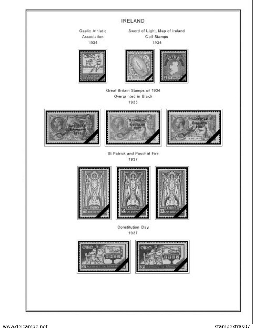 IRELAND 1922-2010 + 2011-2020 STAMP ALBUM PAGES (336 b&w illustrated pages)