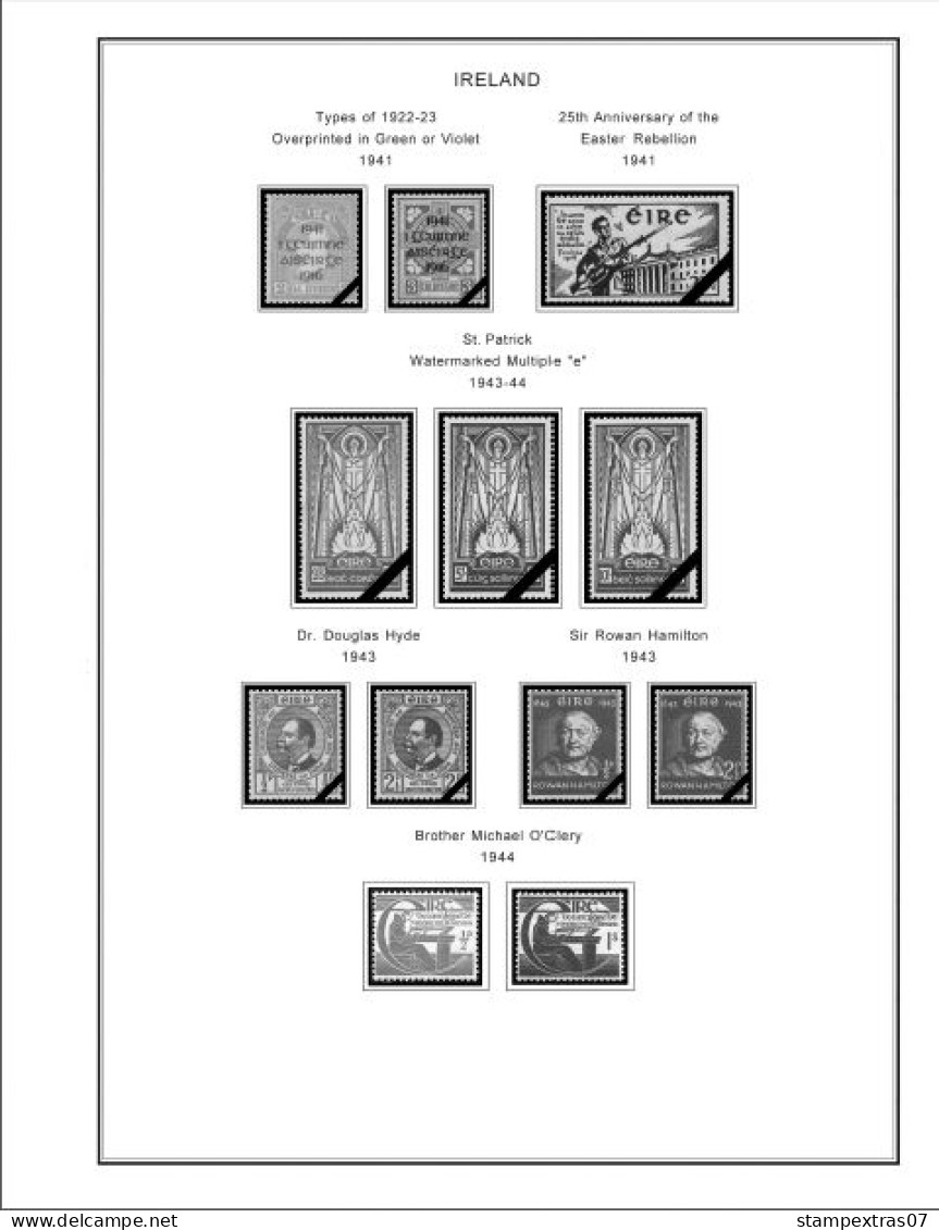 IRELAND 1922-2010 + 2011-2020 STAMP ALBUM PAGES (336 b&w illustrated pages)