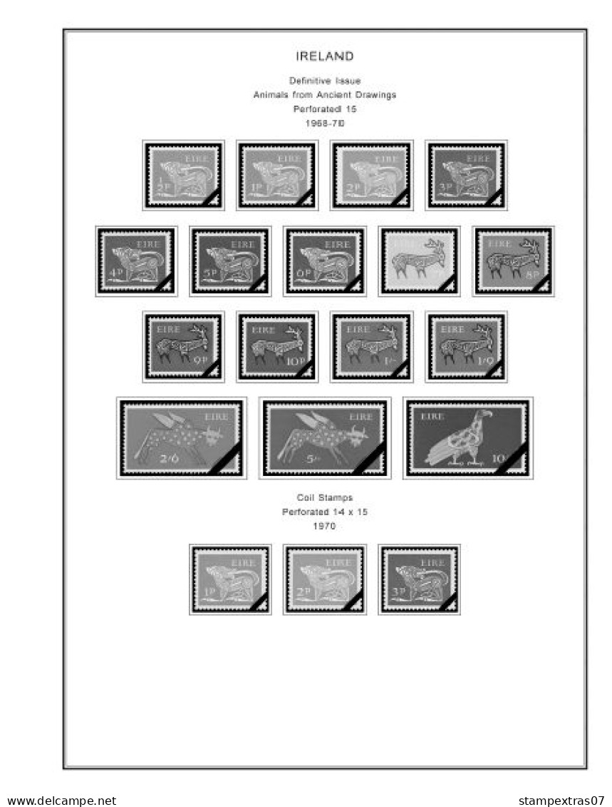 IRELAND 1922-2010 + 2011-2020 STAMP ALBUM PAGES (336 b&w illustrated pages)